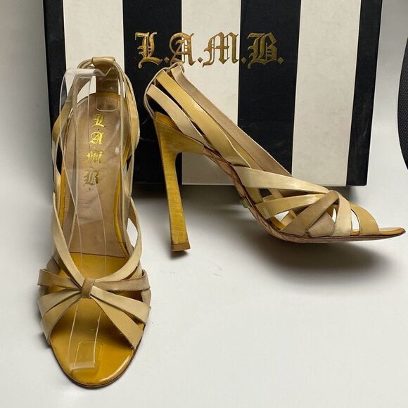 L.A.M.B. Gwen Stefani Laken shoe heels Sz 9 leather strappy sexy - Picture 1 of 9
